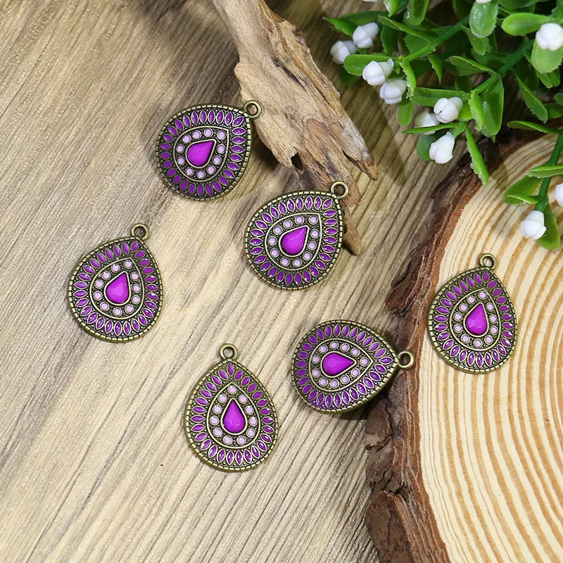 10Pcs/Lot Bohemian Jewelry Pendant Drop Flower Jewelry Accessories Enamel Metal DIY Making Charm Earrings Materials