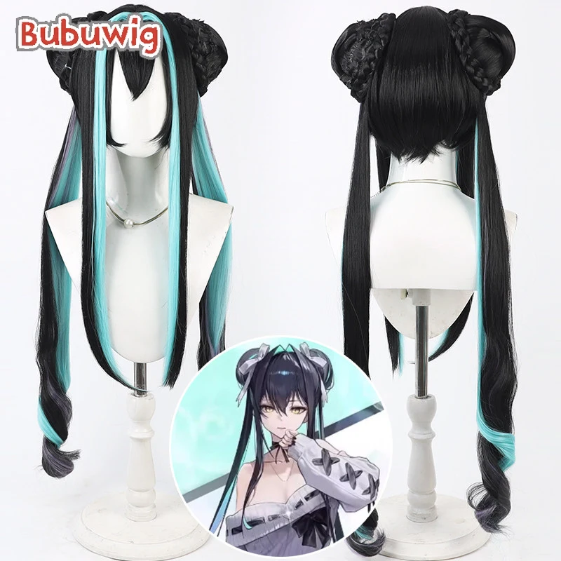 

Синтетические парики Bubuwig для косплея Русалочки и Сирены, парик Никке, Богини Победы, 50 см, длинный черный смешанный парик, термостойкий.