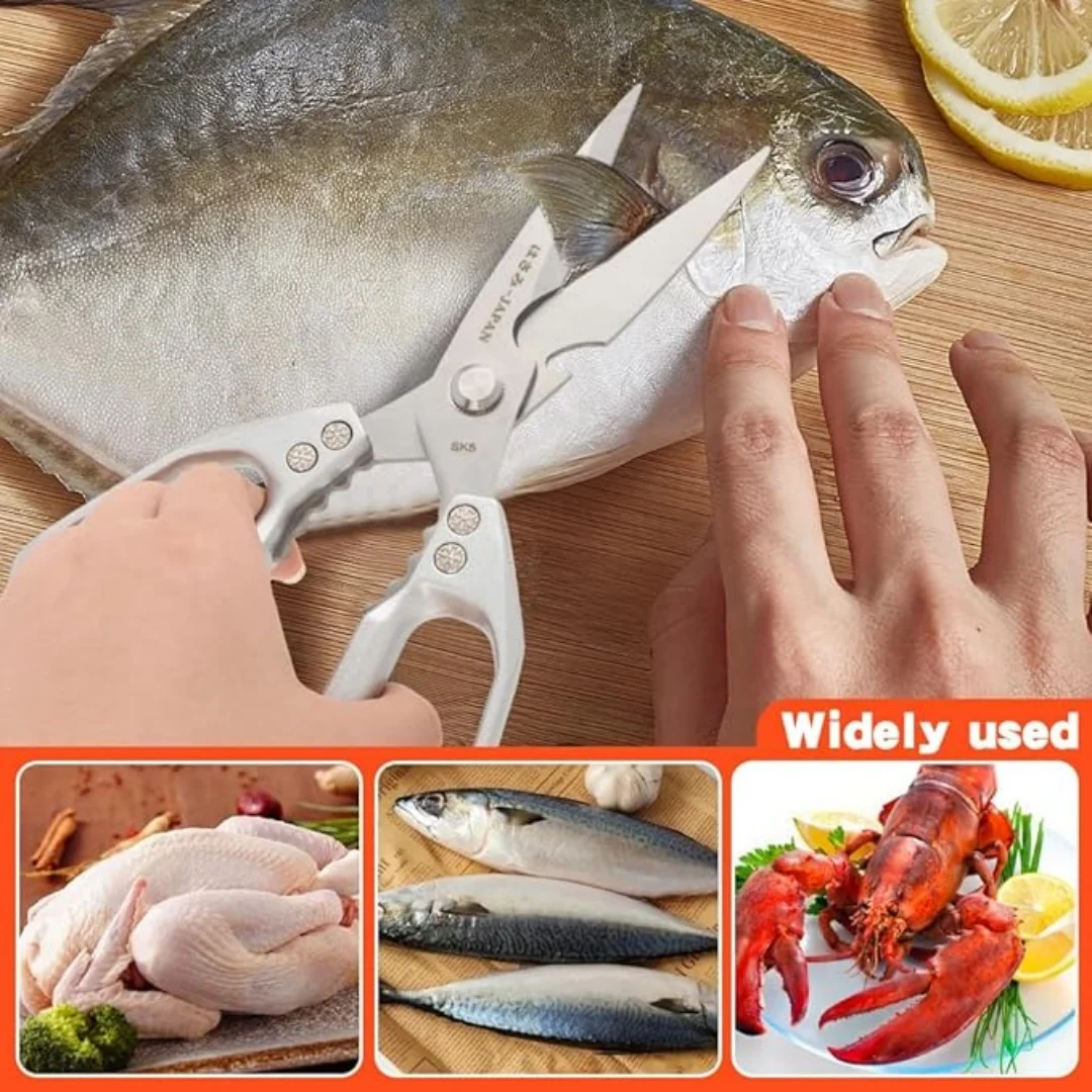 Heavy Duty Kitchen Shears, Multipurpose Stainless Steel Kitchen Scissors for Cutting Bone Meat, All-in-One with Bottle Opener Nut Cracker Fish Scaler, Aluminum Handle - Silve view 7