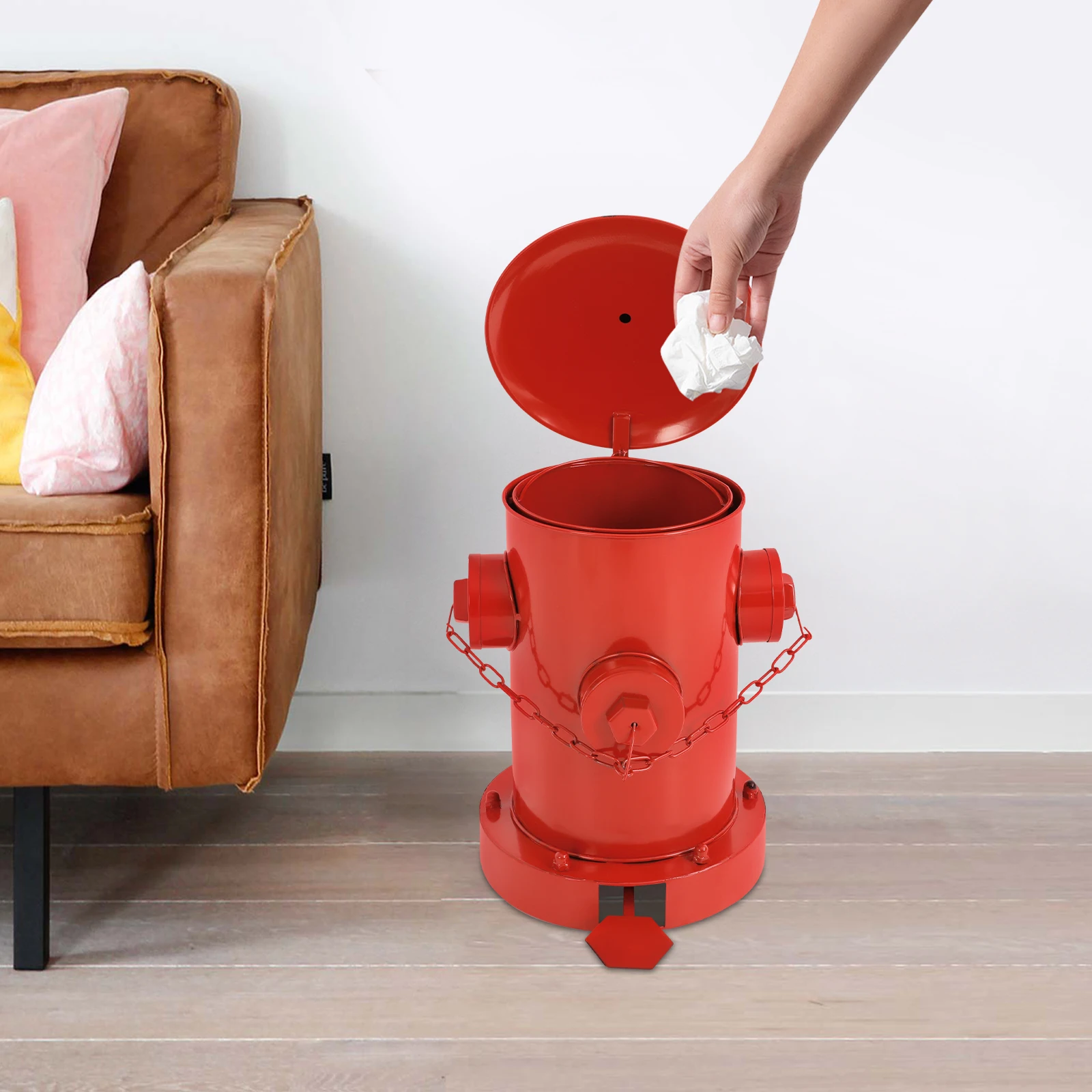 

2.5L Retro Fire Hydrant Trash Can, Sturdy Foot-Operated Pedal Bin with Removable Bucket for Home Office Garden Decor