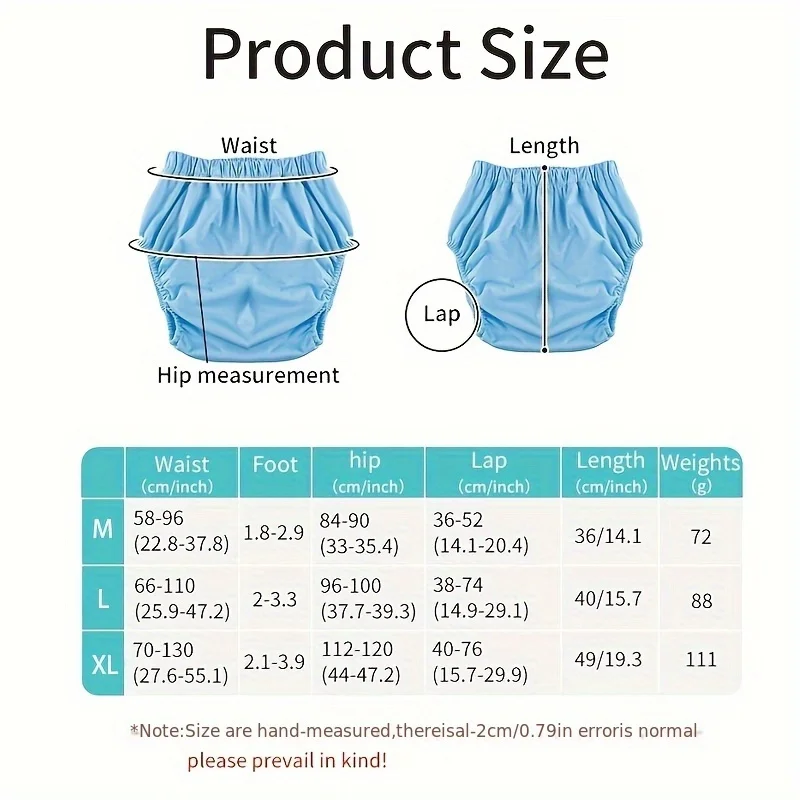 AIO Conjunto de pantalones unisex reutilizables a prueba de fugas para adultos, 4 piezas, 1 pantalón + 2 almohadillas de microfibra + 1 bolsa de almacenamiento, lavable, cómodo