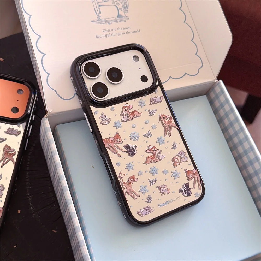 TNew Cute Mirror Christmas Snowflake Bambi Package, Suitable for iPhone 17pro/13/14/15/16 Pro Max Anti Drop Version view 4