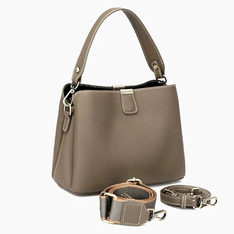 2025 damska torba z prawdziwej skóry damska nowa luksusowa torebka typu Bucket moda damska codzienna torba na ramię Crossbody Messenger dla dziewczynek — zdjęcie 2