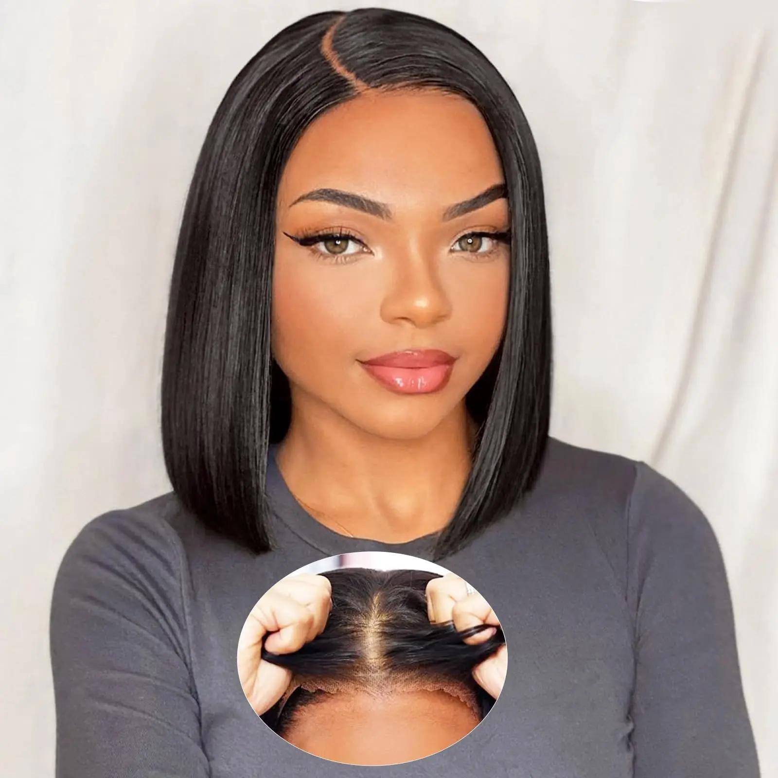 8 Inches 4x4 Lace Closure Bob Wig Human Hair Wigs Pre Plucked With Baby Hair Brazilian Straight Short Wig For Black Women