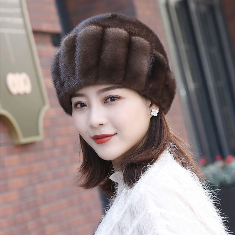 

Hot Sales Women's Winter Hats Mink Fur Hat Full Pellt Luxurious Women Real Mink Fur Hats Winter Warm Fur Caps