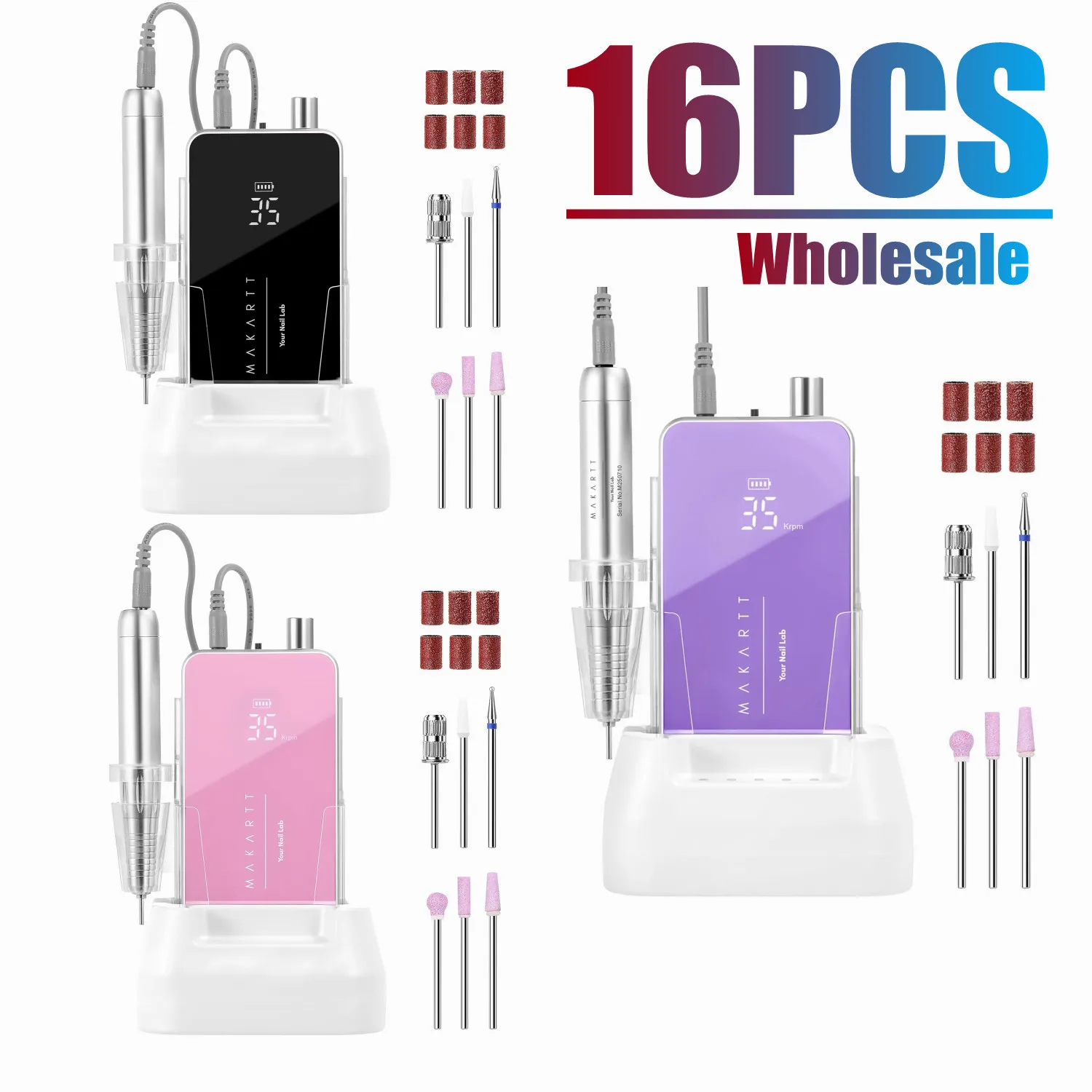16PCS elektrische nagelboormachine - 35000 RPM oplaadbare Efile met kernloze motor, draagbare nagelvijler voor nagelgellak