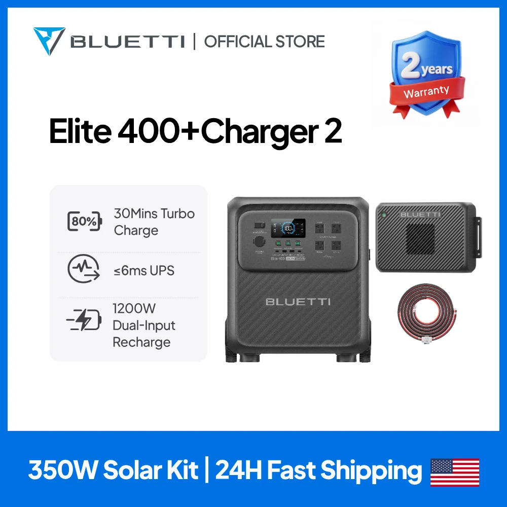 

Портативная электростанция BLUETTI Elite 400 | Портативный солнечный генератор 3840 Вт·ч 2600 Вт с зарядным устройством 1/2 для кемпинга, автодомов и путешествий