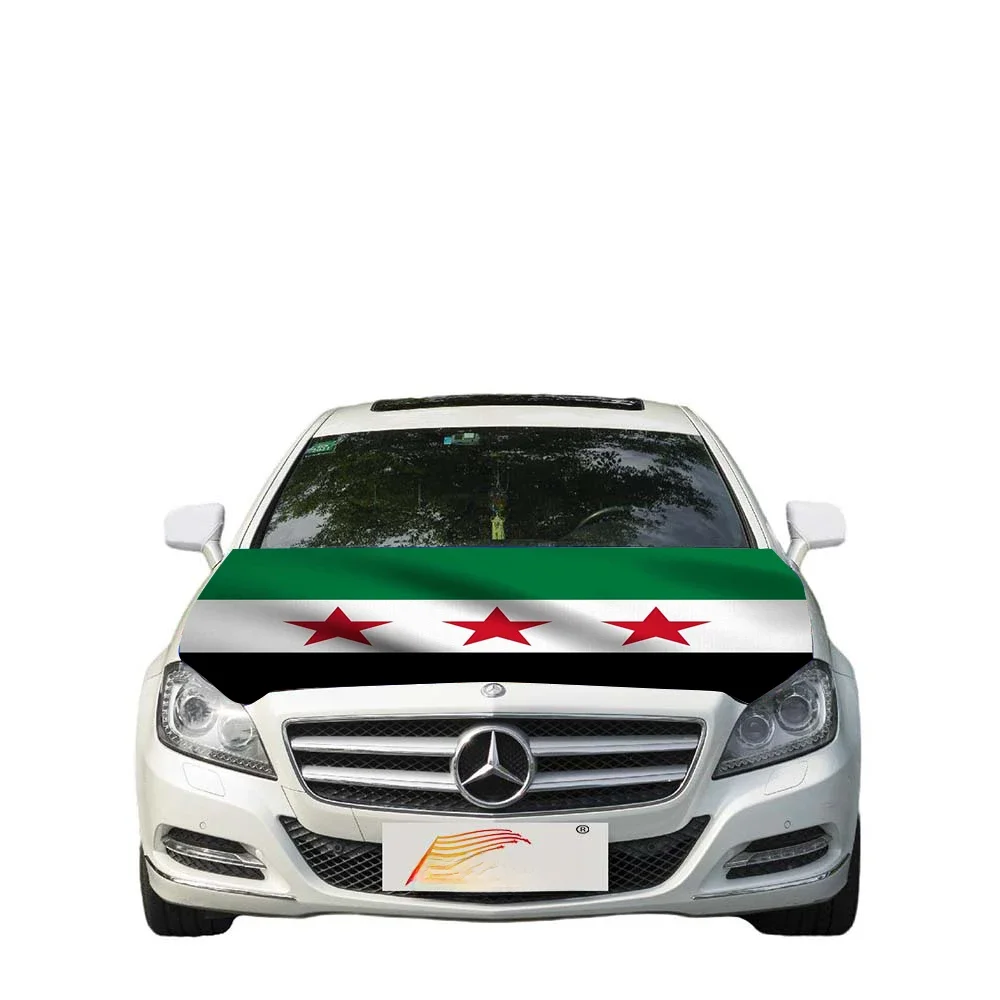 Flagnshow Szybka dostawa Nowy styl Wolny rozmiar Rozciągliwa tkanina Pokrowiec na samochód z flagą Syrii — zdjęcie 2