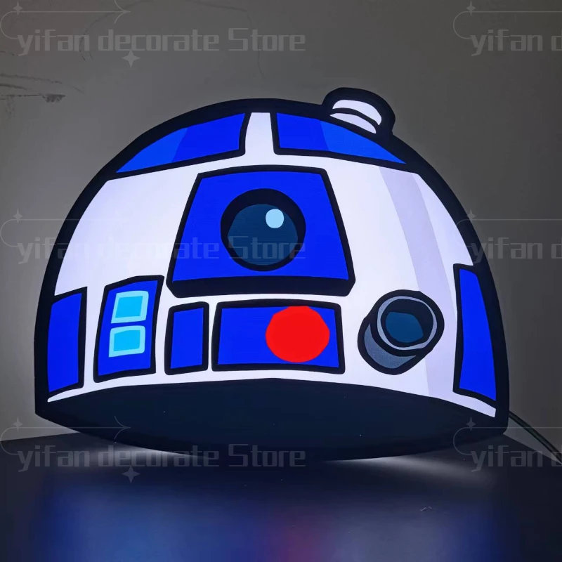 R2d2 jogo logotipo lightbox luz sinal personalizado decoração da parede para a loja de negócios pendurado arte 12 Polegada crianças nightlight 3d