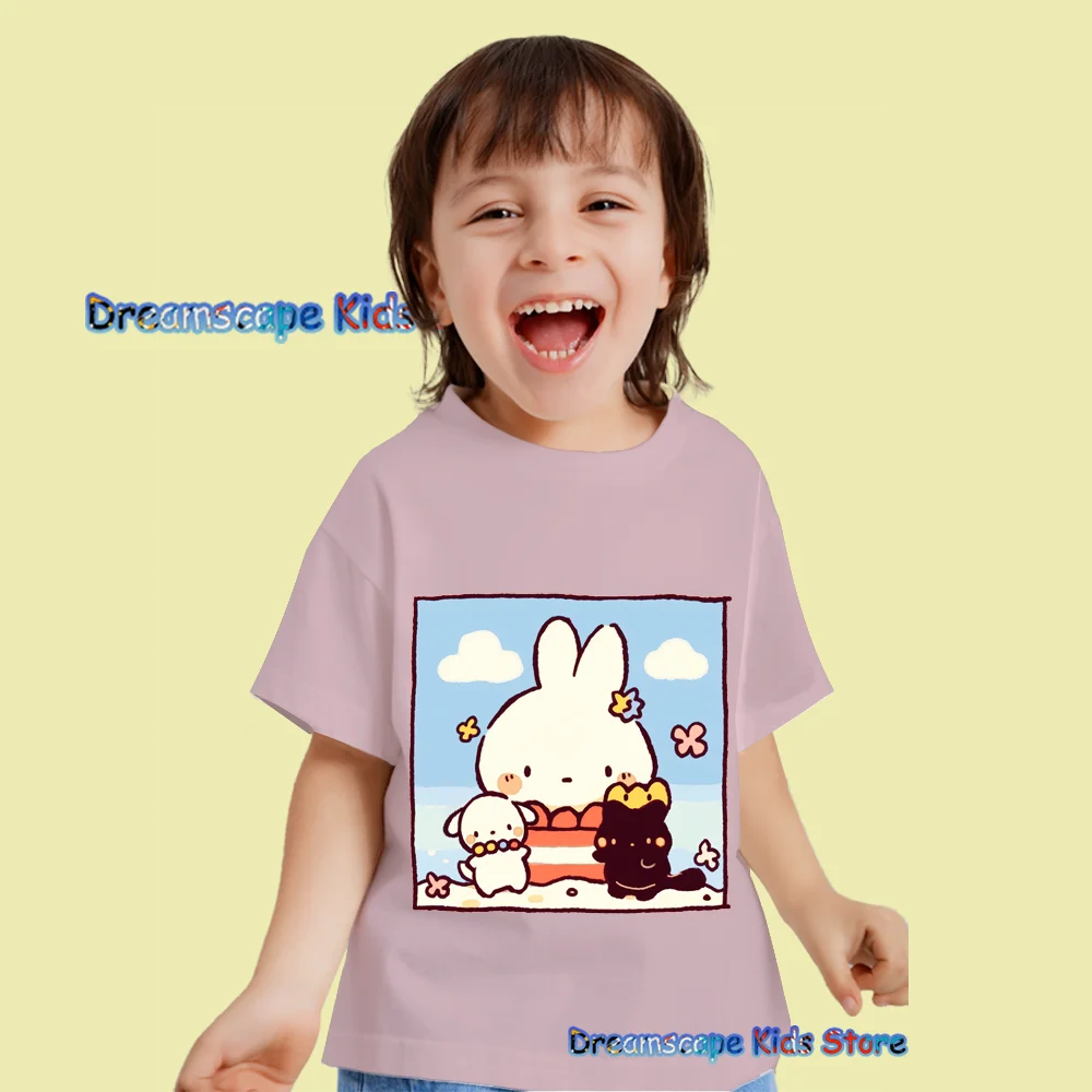 Harajuku Child Interest Rabbit Illustration  Printed T Shirts Summer Short Sleeve Child Clothes Kids Casual Style Tees Tops