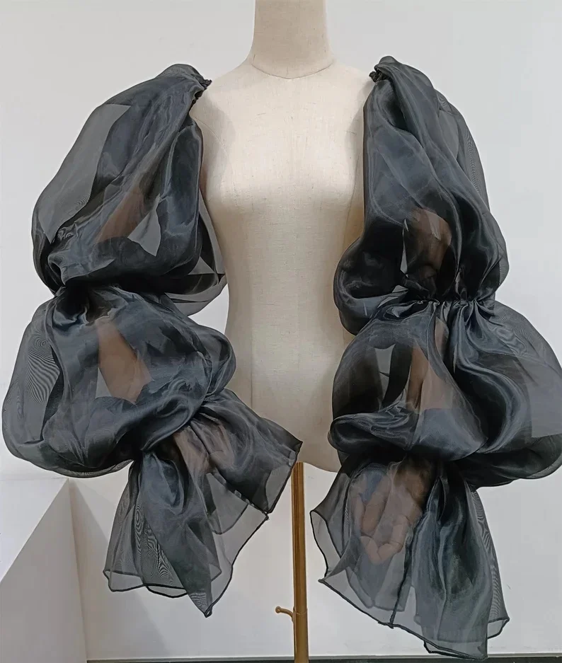 Organza Party Sleeves Formal Gloves Puffy Ruffles Wedding Sleeves Bride Accessory Special Occasion Accessories — zdjęcie 2