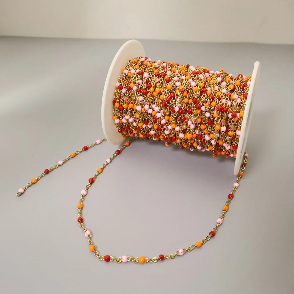 

1 Meters Stainless Steel Beads Chain Bohemian Colorful Bead Resin Chain Enamel Chain For Making DIY Jewelry Necklace Accessories