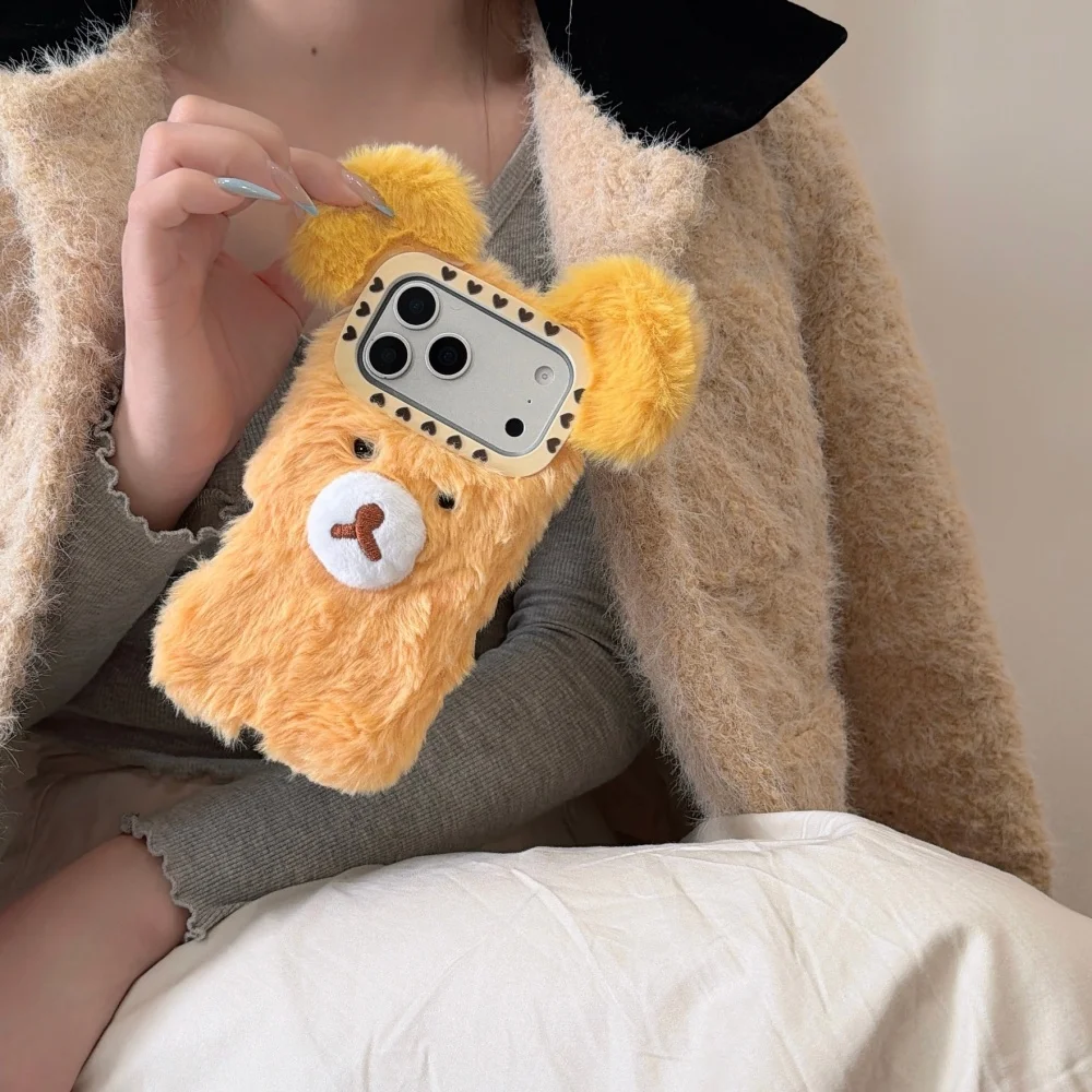

Fashionable and cute yellow plush bear phone case, suitable for iPhone14/15/16/17ProMax, 17 Pro new shockproof protective case