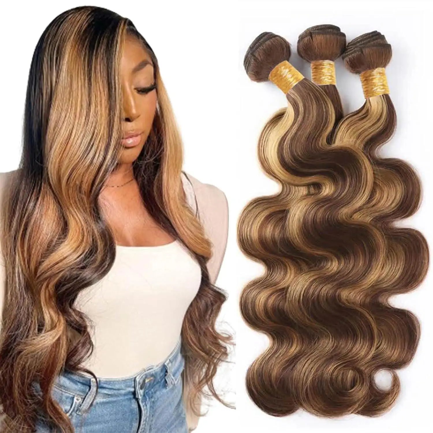 Highlight Bundles Human Hair 20 22 24Inch 3 Bundles Human Hair P4/27 Highlight Human Hair Bundles Body Wave Bundles Human Hair