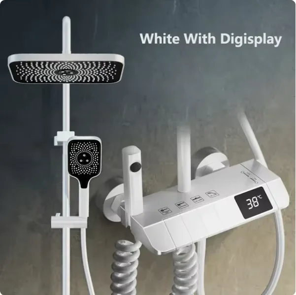 Badkamer Douchekraan Set 4-functies Digitaal display Douchethermostaat Warm Koud Douches Mengkraan Drukontlading Koperen kranen