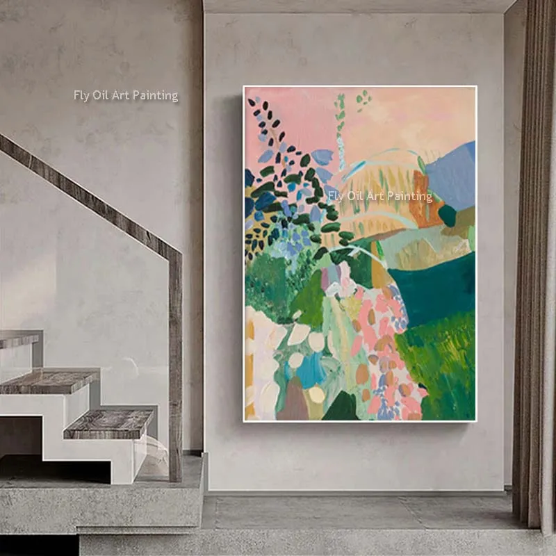 

Настенный декор ручной работы, цветочная краска, картина маслом, светлые цветы, абстрактная картина на холсте, светло-зеленый цветочный современный рисунок