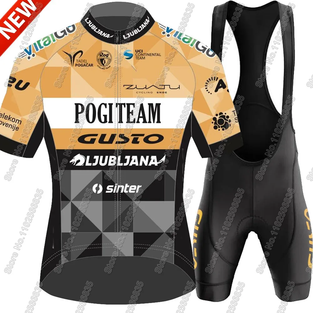 Parque Gusto Team 2025, Fahrrad-Set für Herren, kurzärmelig, Slowenien-Kleidung, orangefarbene Rennrad-Shirts, Anzug, Fahrrad-Trägerhose, MTB
