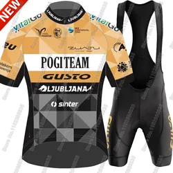 Ljubljana Gusto Team 2025 Cycling Set Men Short Sleeve Slovenia Clothing Orange Road Bike Shirts Suit Bicycle Bib Shorts MTB