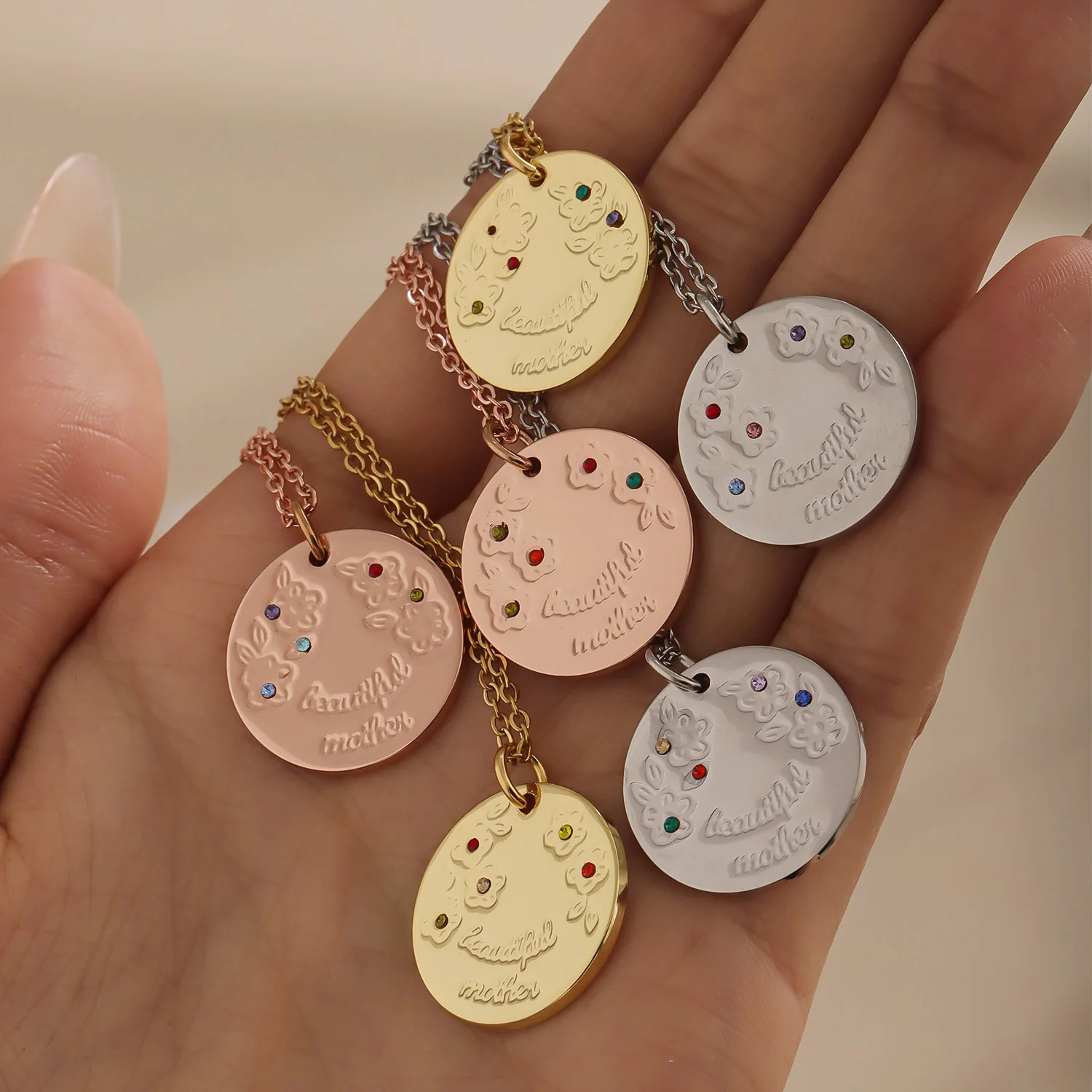 

Qitian на заказ имя ребенка ожерелье с камнем для мамы и мамы ювелирные изделия на день рождения персонализированное ожерелье с цветком на день рождения мамы подарки на заказ