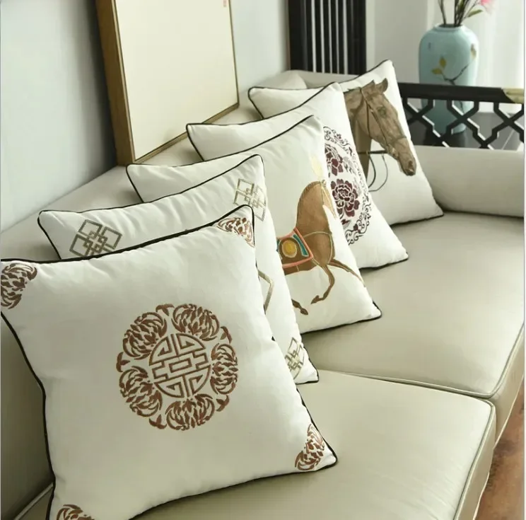 China Art Pferd Stickerei Kissen bezug Home Decoration Baumwolle Leinwand geometrische Kissen bezug