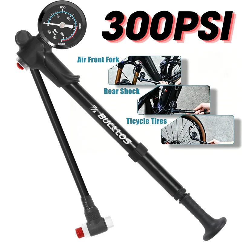 

BUCKLOS Bicycle Pump 300PSI Portable Bicycle Air Fork Pump MTB Rear Shock Air Inflator High Pressure Bike Tire Inflator Pump
