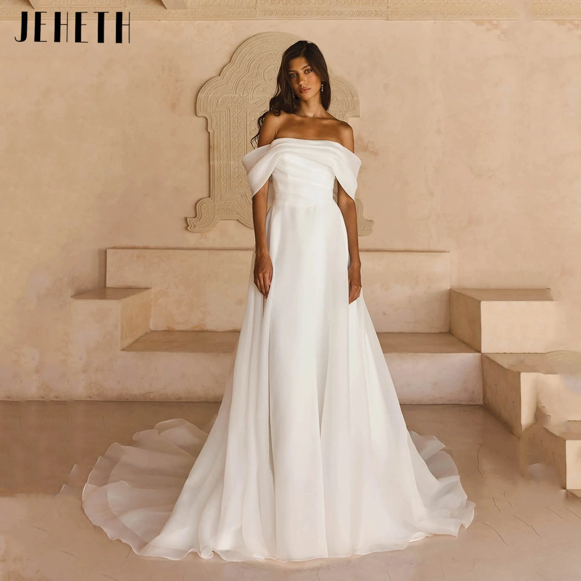 JEHETH Clean Modern Wedding Dresses Off Shoulder A-line Organza Bridal Gowns Backless Buttons vestidos de novia 2025 Customized