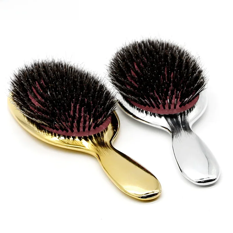 Brosse à cheveux ovale en poils de sanglier, couleur or et argent de luxe, peigne antistatique, peigne de Massage pour coiffure