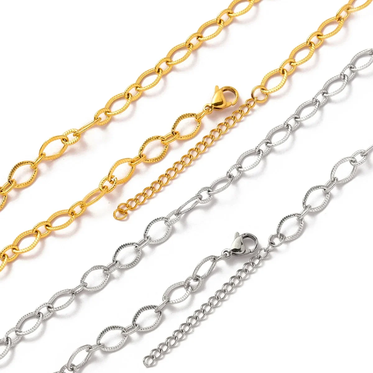 Unique 5 pièces/lot 18k plaqué or 45cm coeur ovale en acier inoxydable lien chaîne collier femmes trombone bricolage pendentif à breloque fabrication de bijoux 3