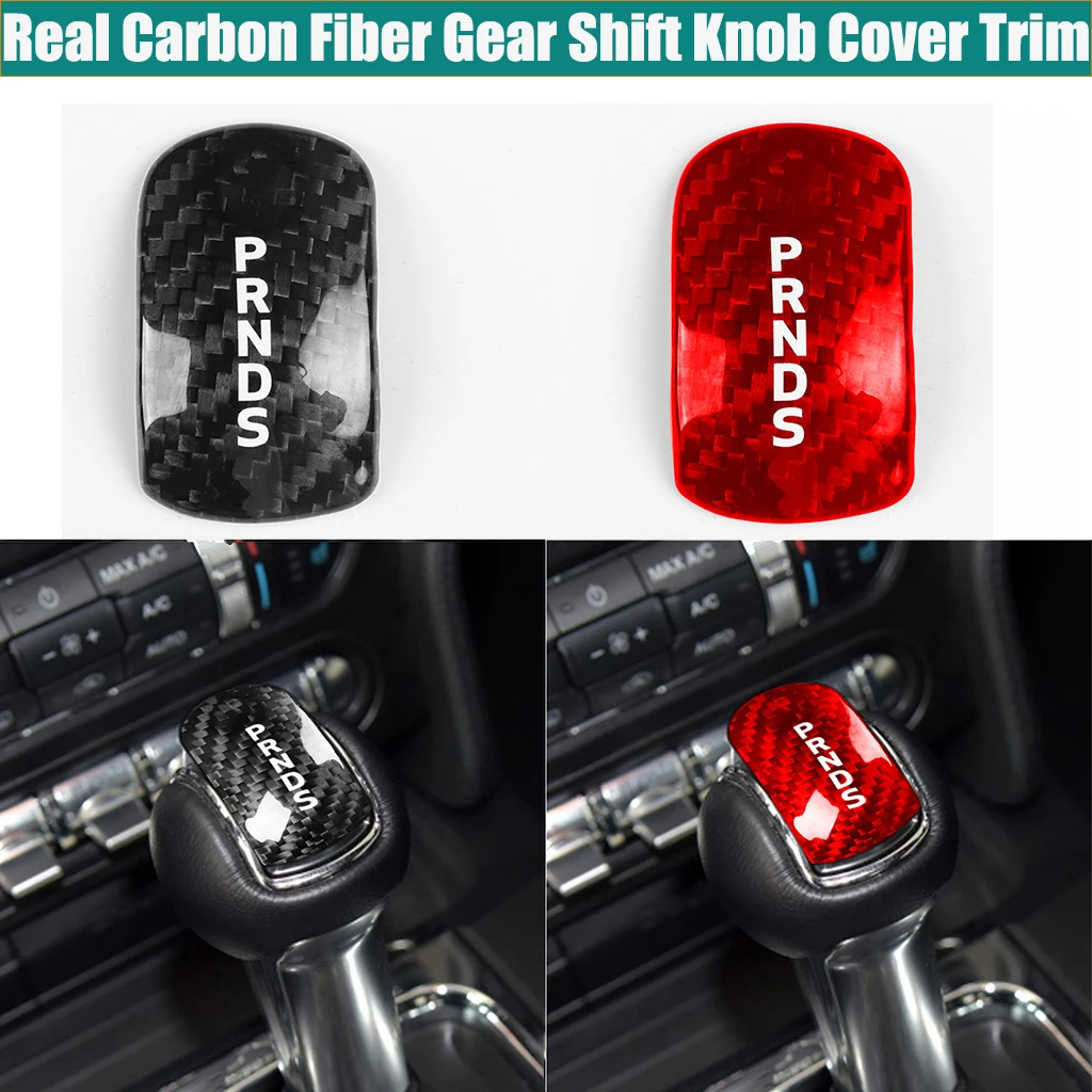 

Red/Black Dry 3K Real Carbon Fiber Gear Shift Knob Head Cover Trim Stickers For Ford Mustang 2014-2018