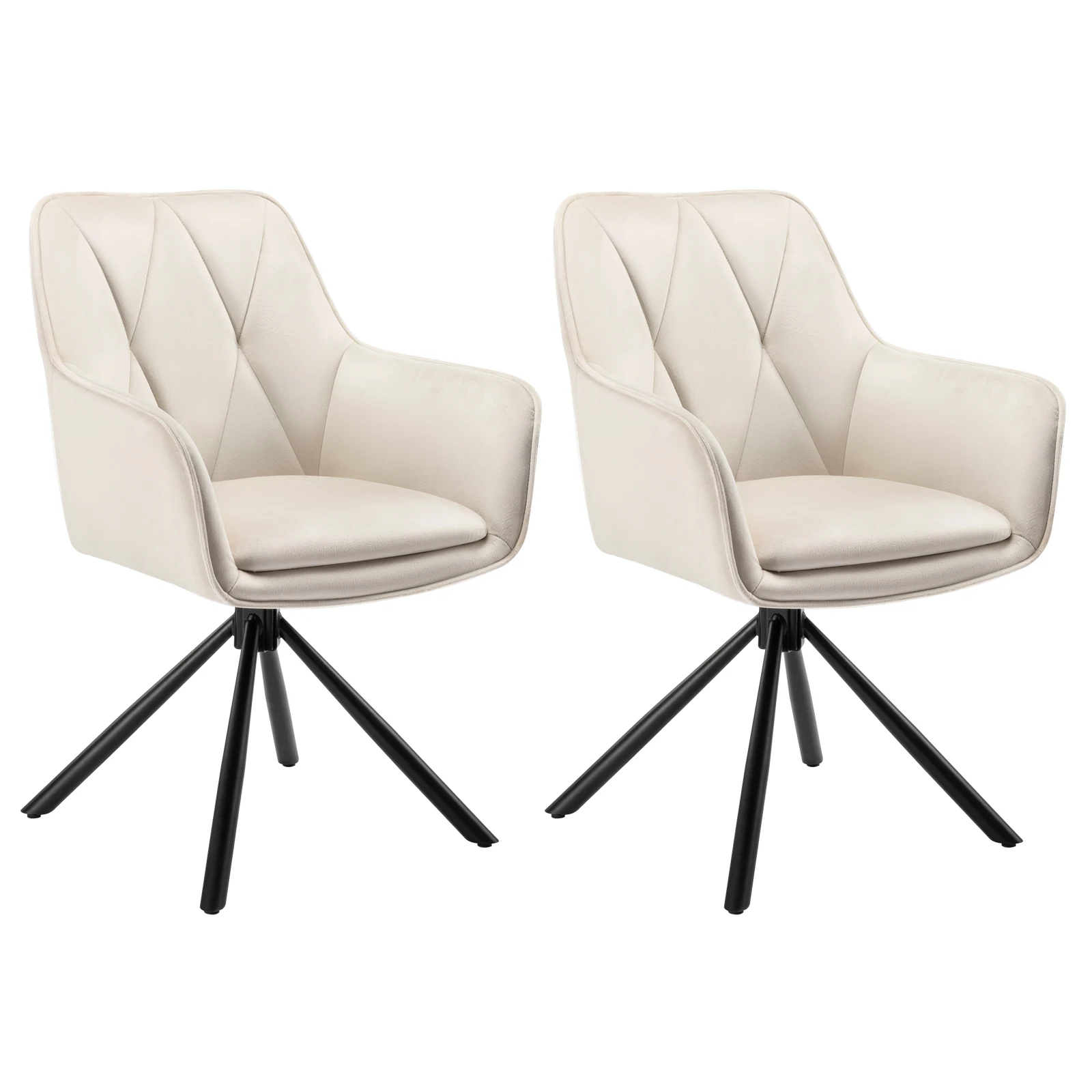 EUGAD Lot de 2 chaises de salle à manger pivotantes avec accoudoirs et dossier, fauteuil scandinave rembourré pour cuisine, restaurant et décoration intérieure
