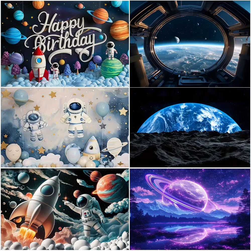 

Interstellar Astronaut Outer Space Cartoon Children's Birthday Background Baby Party Decoration Banner Shooting Props Kid Gifts
