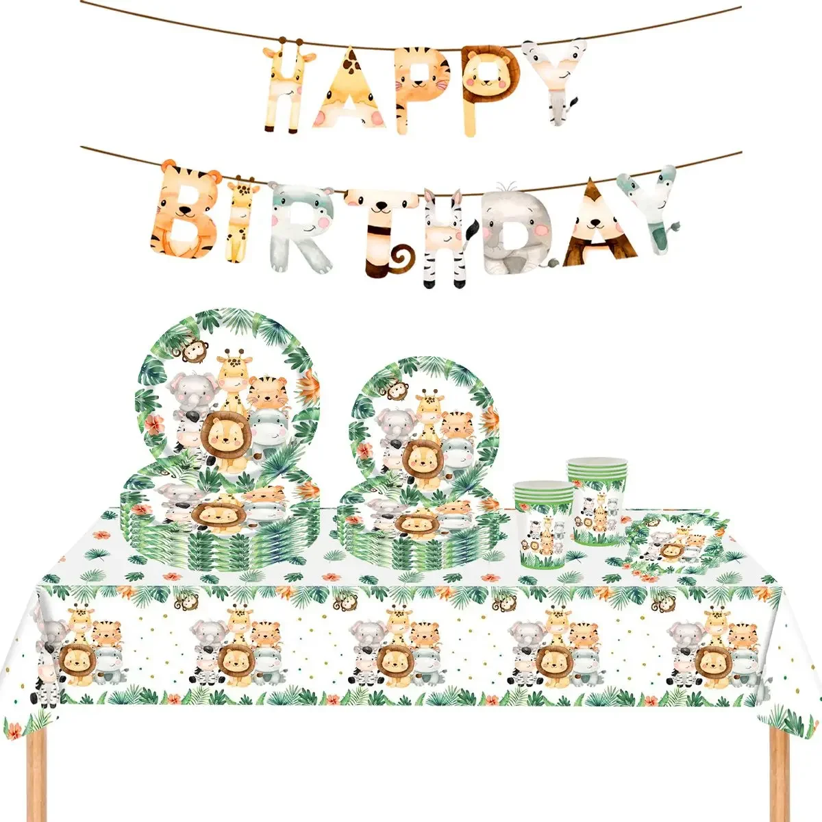 Vaisselle jetable pour fête prénatale, Safari dans la Jungle, décor de fête d'animaux pour garçon, fournitures de fête d'anniversaire pour 1er sauvage, forêt
