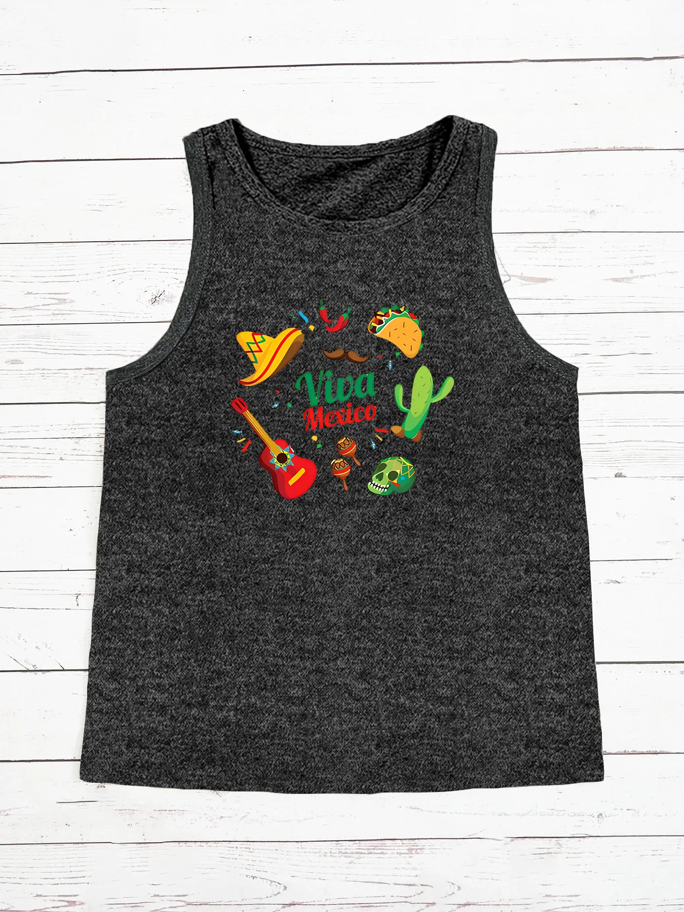 Viva Mexica Guitar Cowboy Hat Burger Skull Summer Fashion Funny Sports Women's Tank Top Loose O Neck Sleeveless Casual Tank Top