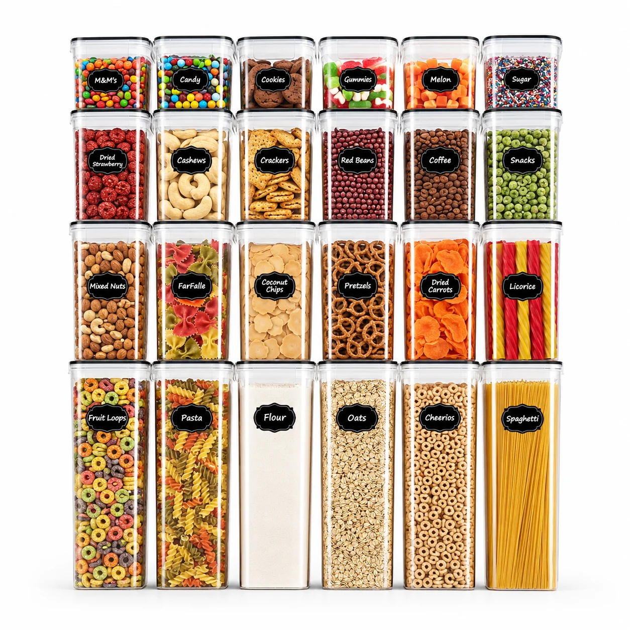 24-PCS Airtight Food Storage Container Set BPA-Free PP Kitchen Jars Leak-Proof Lids Stackable Pantry Organizer with Labels & Marker