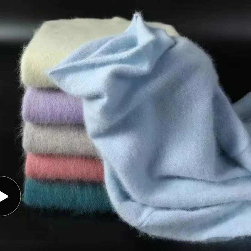 Jesień i zima Nowy 100% czysty kaszmirowy sweter z norek Damski sweter z kołnierzem Slim Sweter z dzianiny Koszula z dołem — zdjęcie 2
