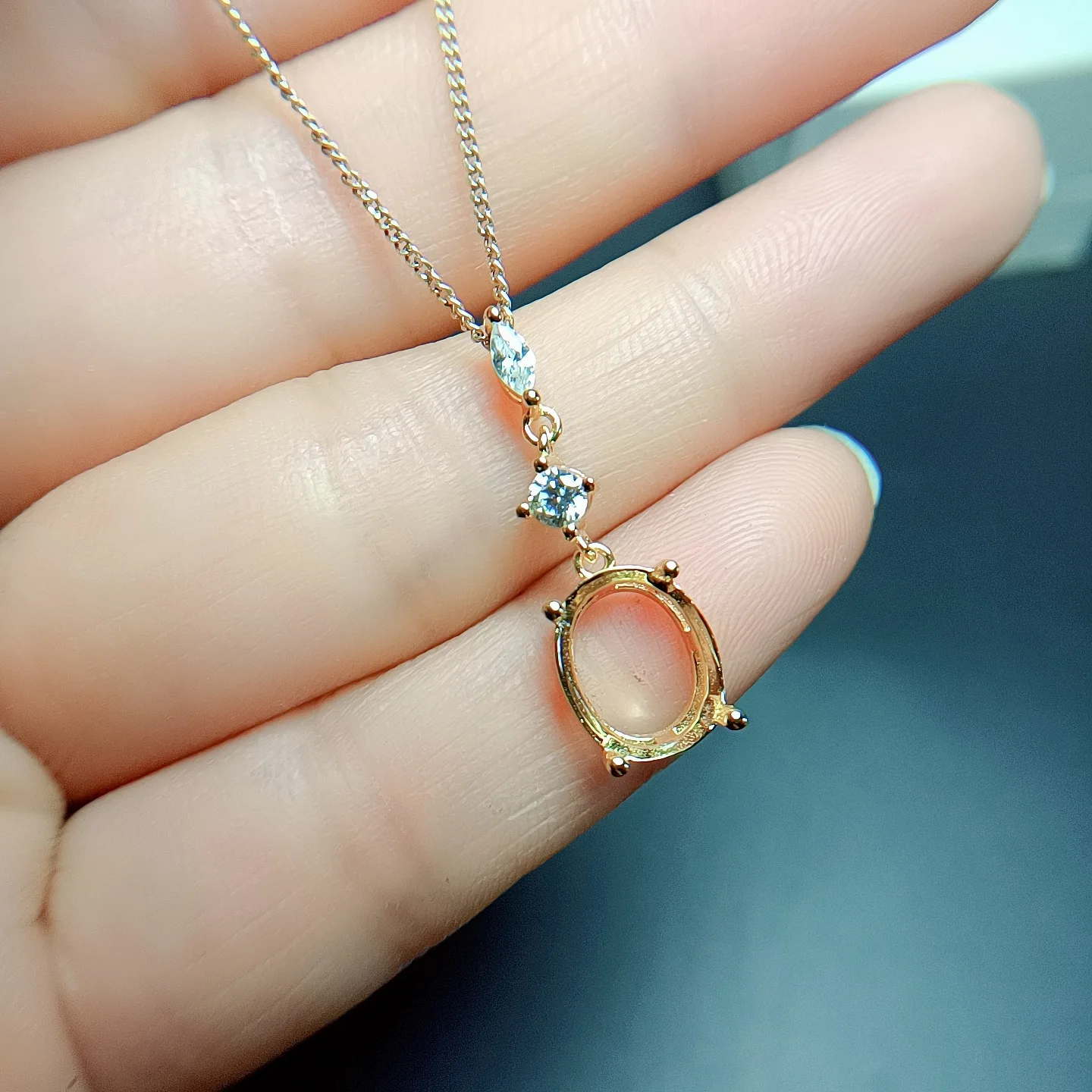 S925 silver pendant with oval shape, 8 * 10mm silver tray plated with 18K white gold, rose gold, and 3 colors for women