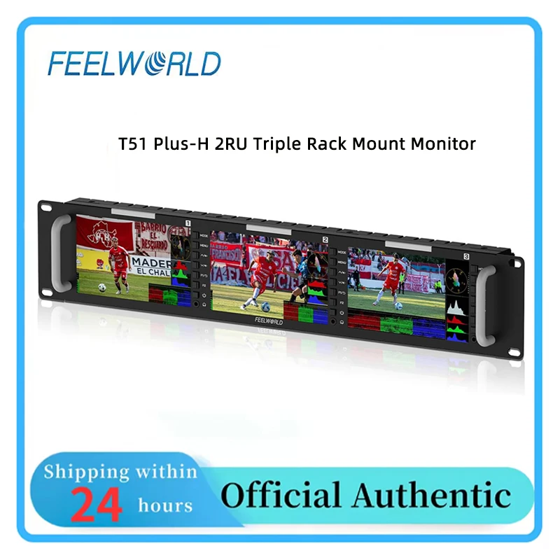 2RU FEELWORLD T51 Plus‑H Broadcast Rack Monitor,Triple 5.5 Inch LCD 1920×1080,400nit,HDMI AV,3‑Color Tally Light & 3D LUT