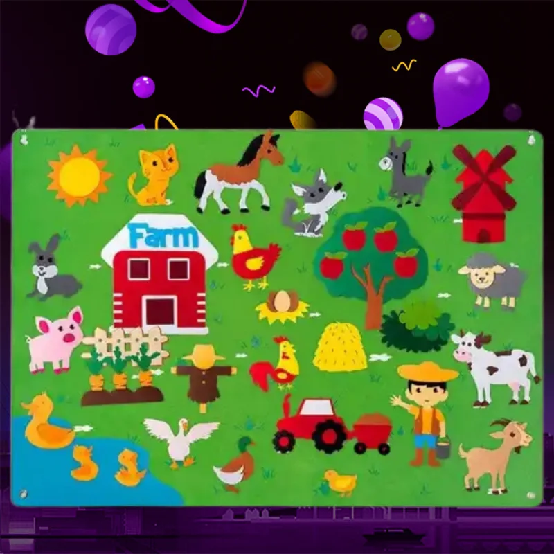 Felt Montessori Board Toy Outer Space Farm Animals Ocean Cartoon Pattern Wall Decoration Early Learning Interactive Puzzle Toys