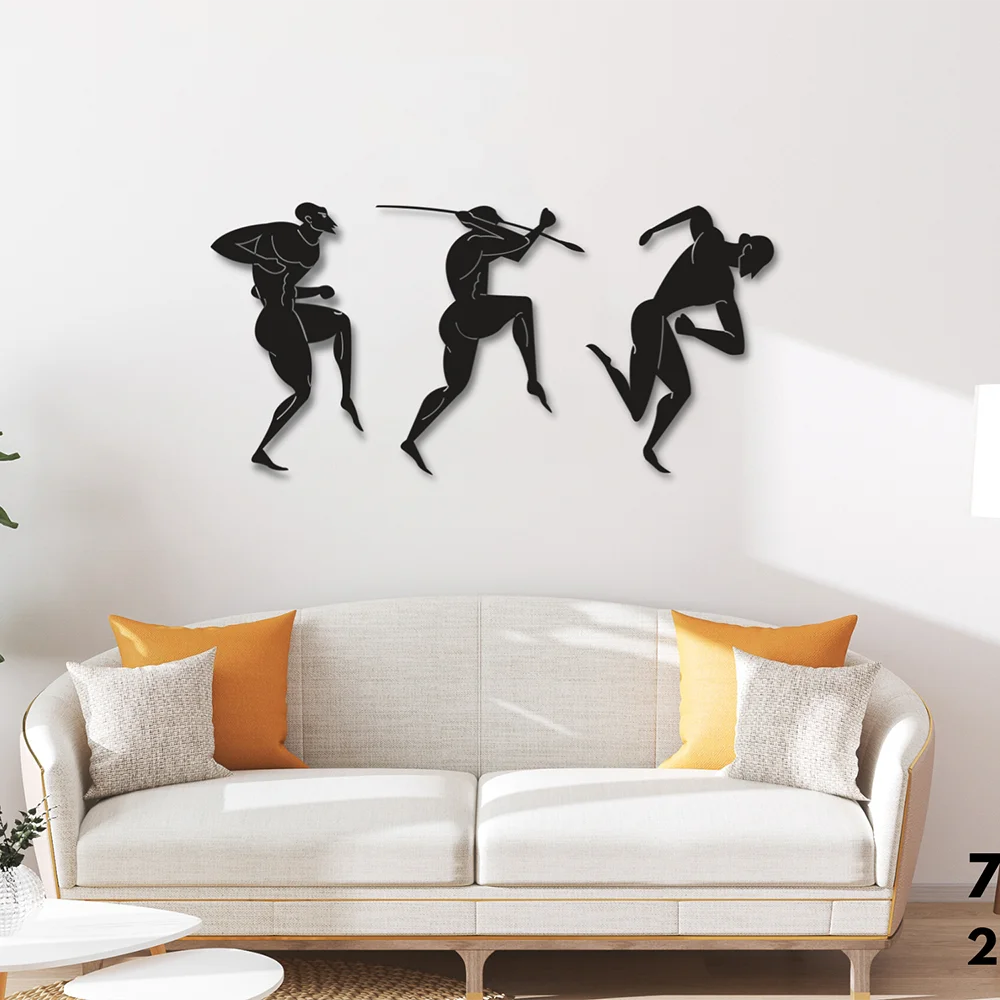 Metal Wall Art - Spear Thrower Man 3 Pieces, Ancient Greek Decor, Interior Design, Home Decor, housewarming Gift, Greek Wall Art