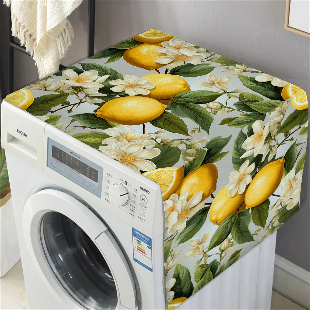 Yellow Lemons Green Leaves Print Dust Cover Washing Machine Dust Mat Design Refrigerator Protective Pad Household Home Supplies