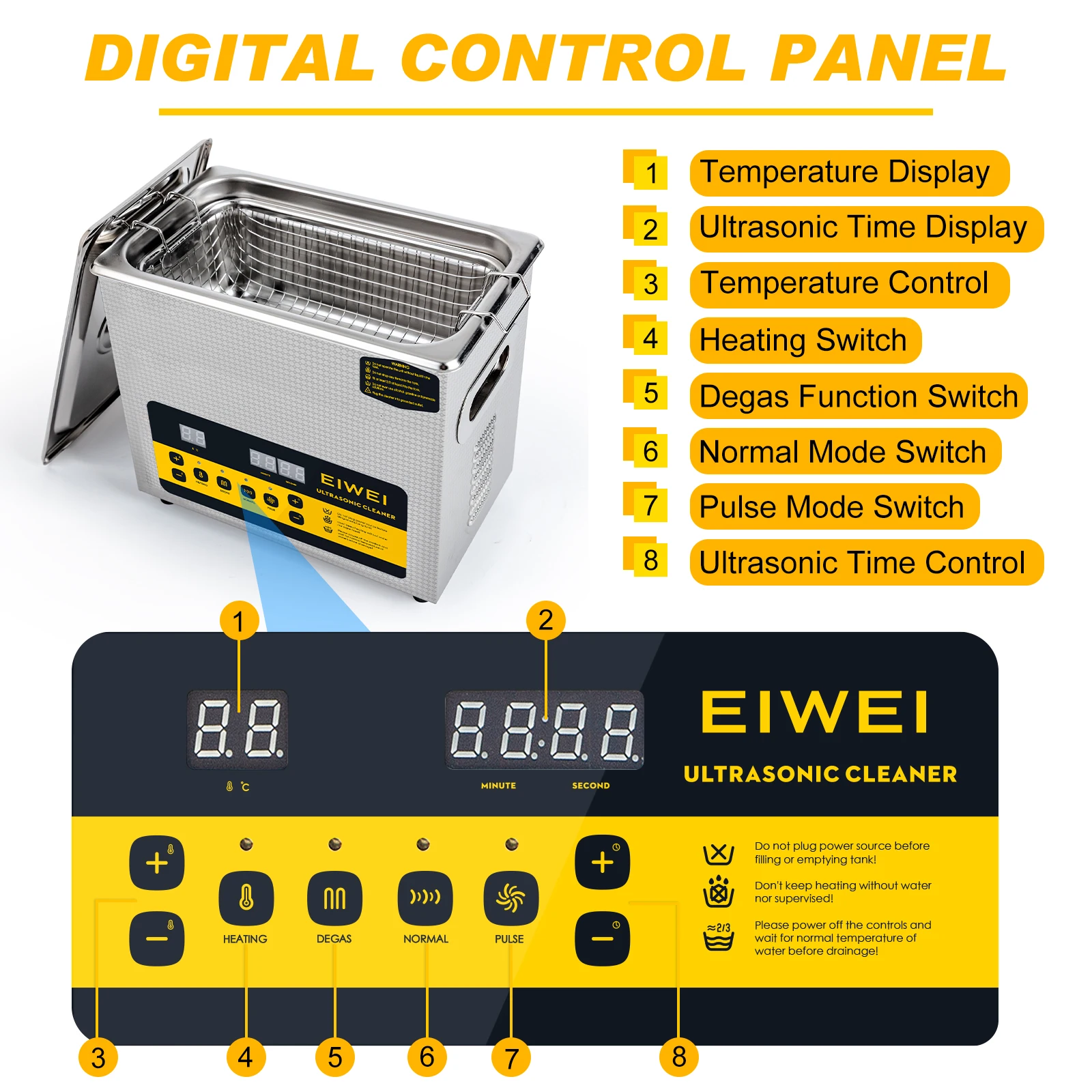 Ультразвуковой очиститель EIWEI с дегарированием для карбюратора, детали для ювелирных изделий, очков, размагничиватель масла, Электронная Ванна