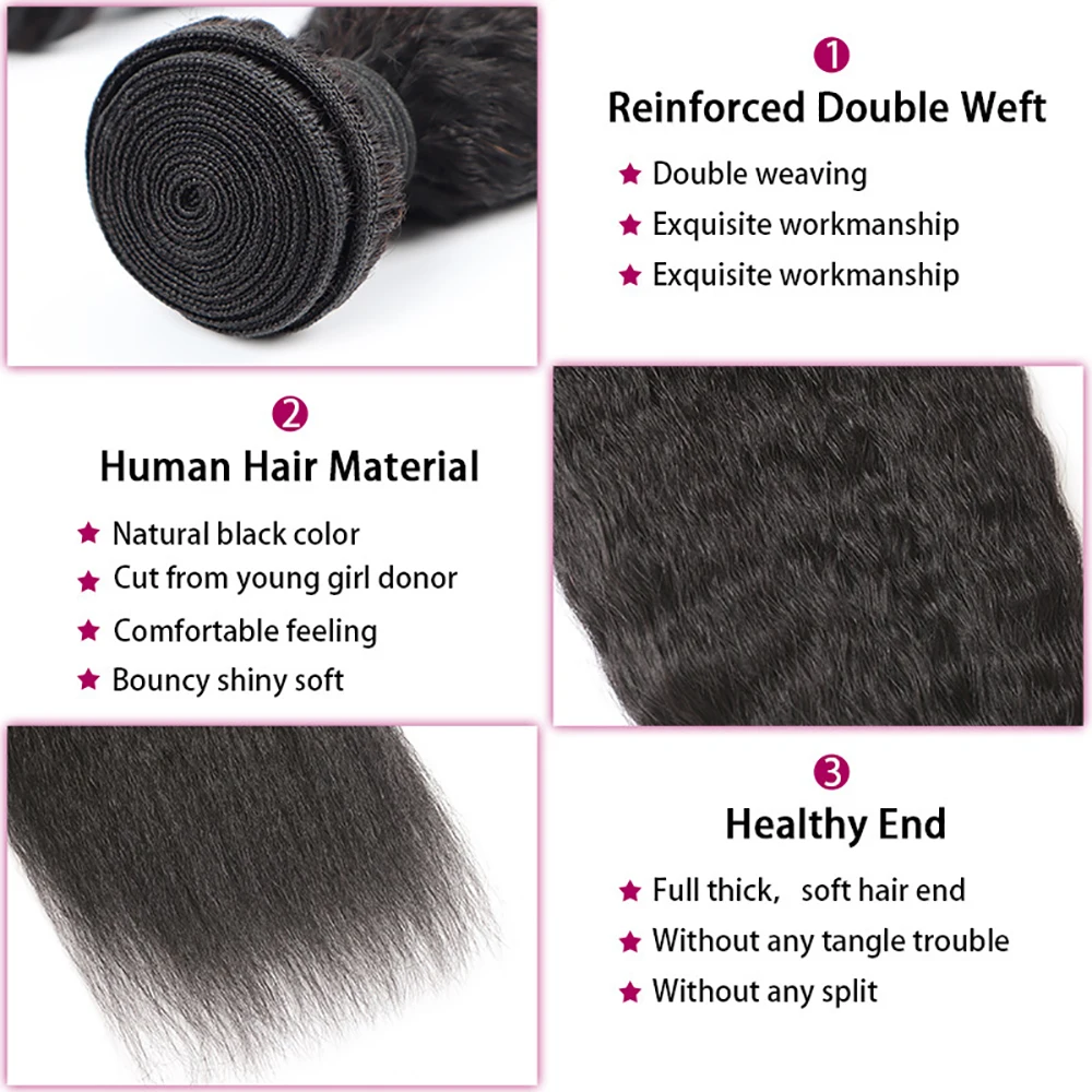 15A Kinky Straight Echthaar-Bündel, Echthaar-Extensions für Frauen, Brasilianische Haarwebart-Bündel, Top-Qualität, 3-7 Tage Lieferung – Detail 2