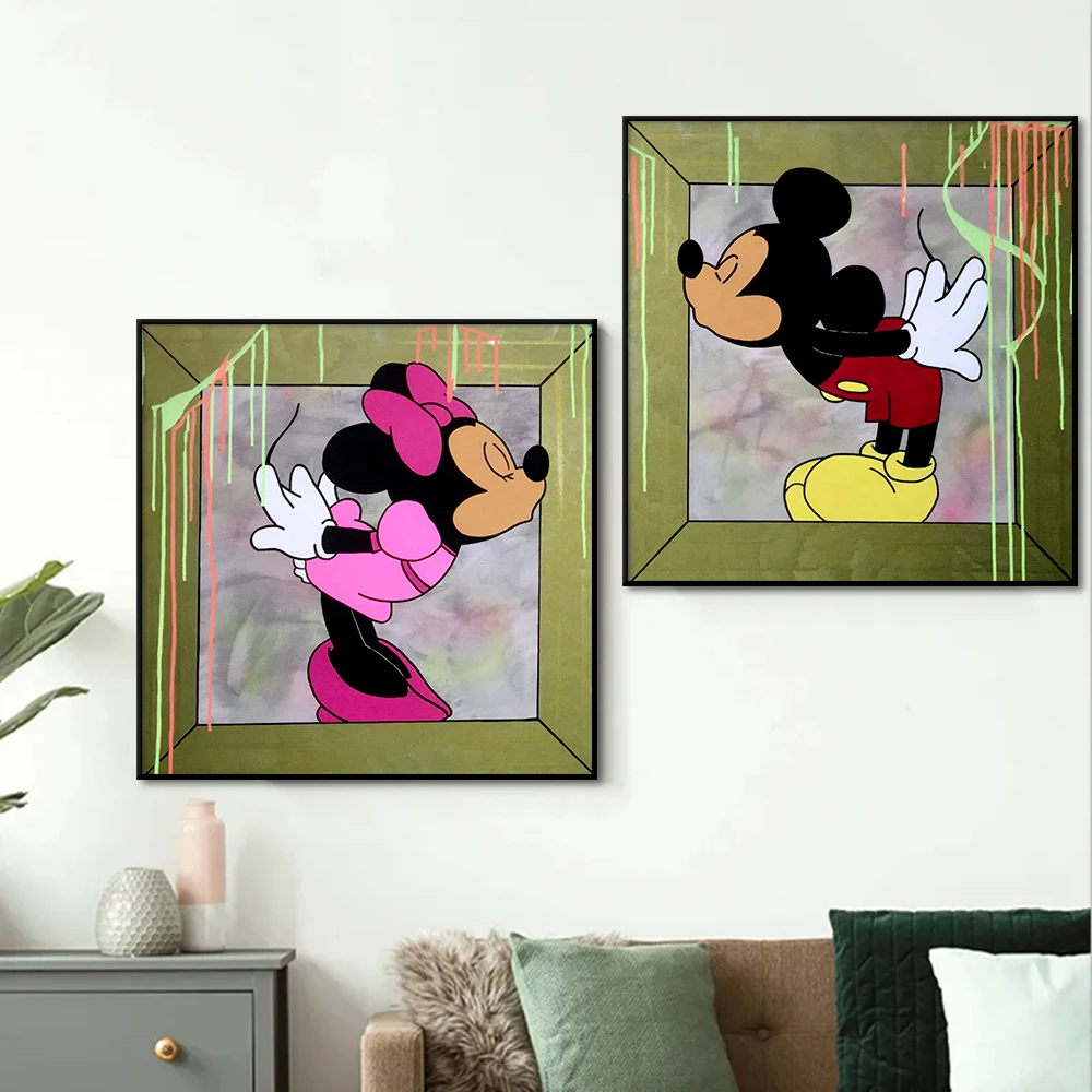 

Mickey Minnie Square Poster Graffiti Painting Minimalist Wall Art Canvas Print Disney Picture for Living Room Home Decor Cuadros