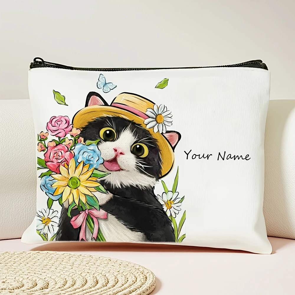 Personalized Vintage Cat Cosmetic Clutch Storage Pouch Ideal Present for Women Graduation Wedding Holiday Gifting