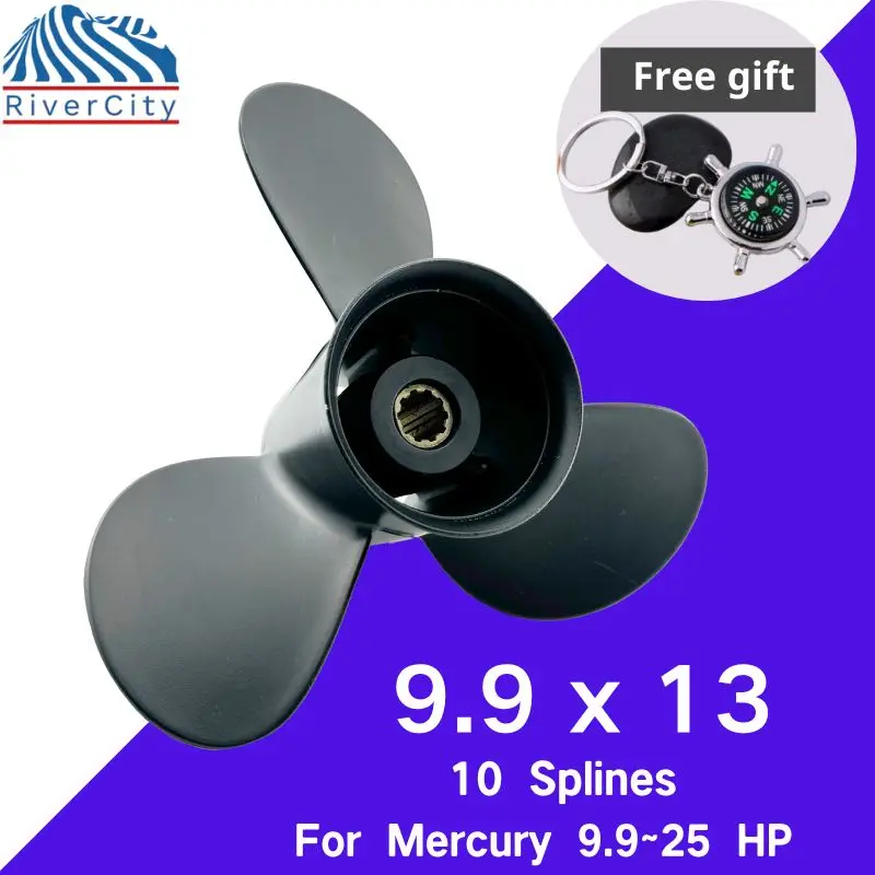 

Outboard Propeller 9.9×13 For Morcury 18 hp 20 hp 25 hp Aluminum Alloy Screw 3 Blade 10 Spline Tooth Ship Marine Engine Parts