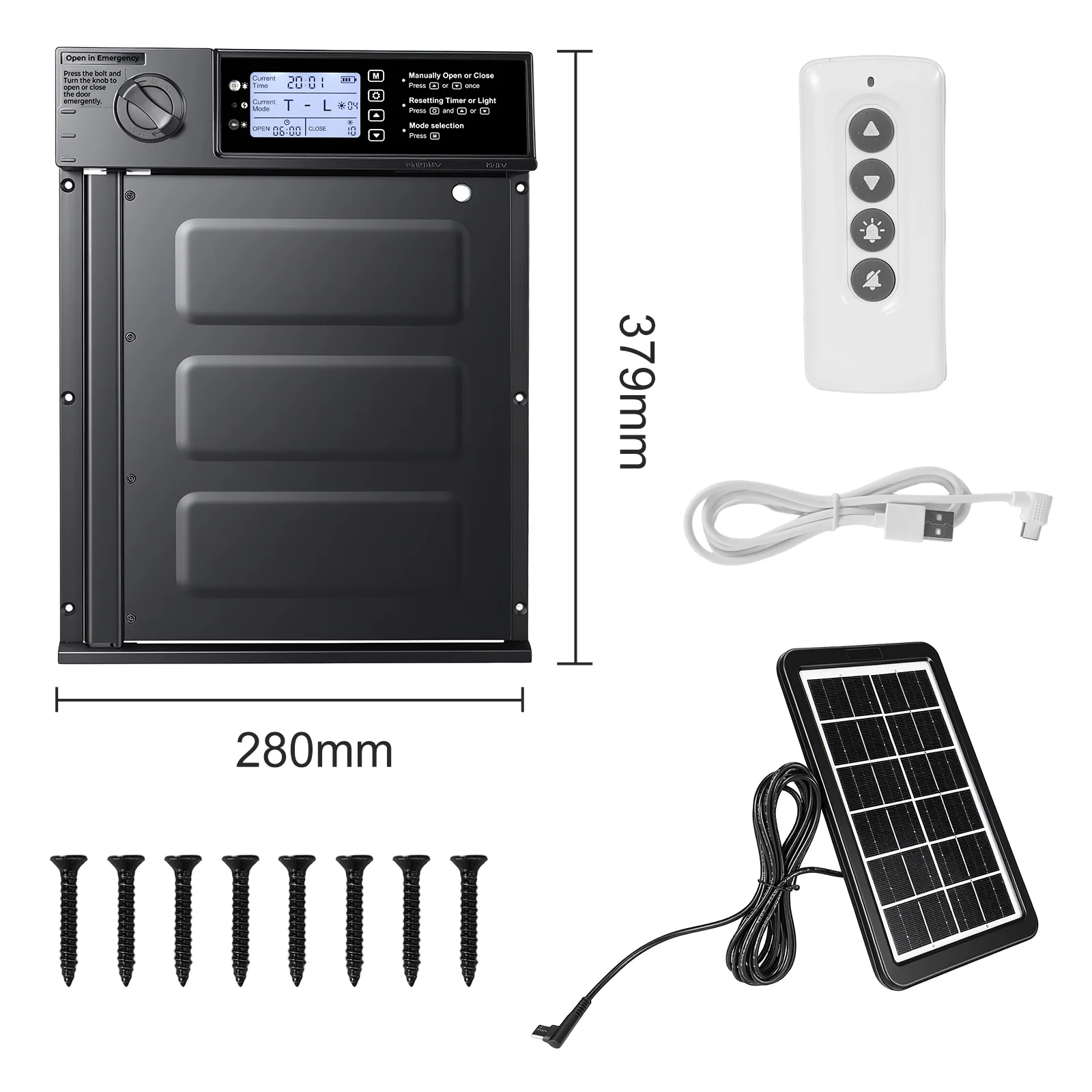 Automatische Hühnerstall-Tür mit Solarbetrieb, Schwenkbare Hühnertür mit Timer & Lichtsensor, Automatische Hühnertür mit Einklemmschutz – Detail 7