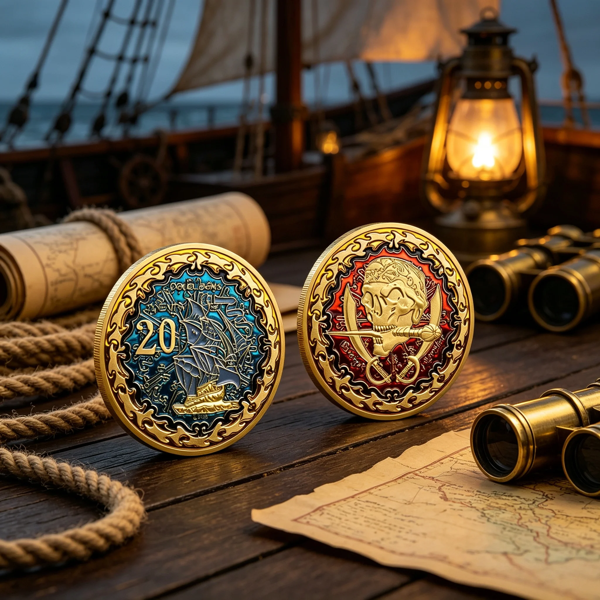 Vintage Collectible Coins - Koin Tantangan Tengkorak Bajak Laut Pedang