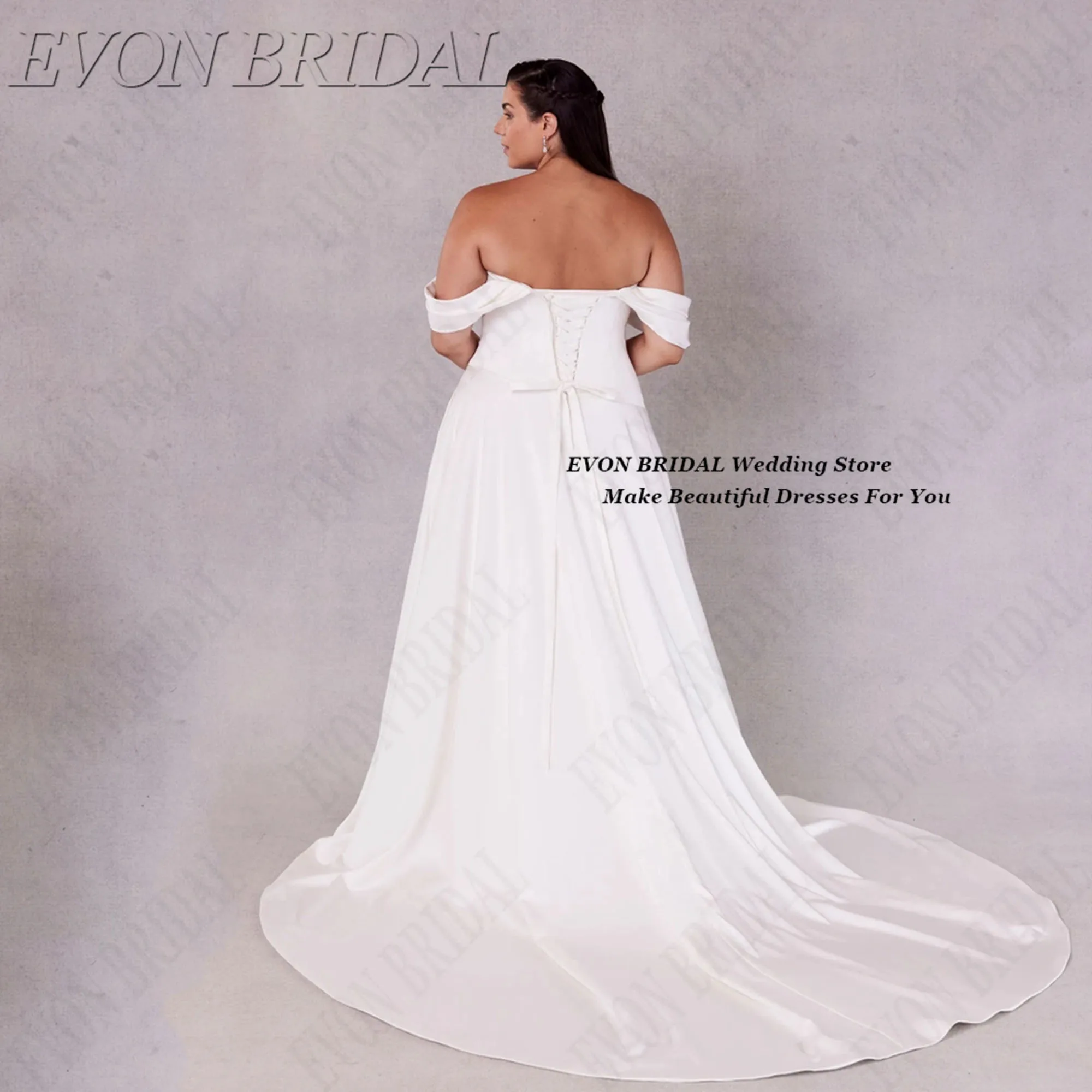 EVON BRIDAL Simple Satin Wedding Dress Plus Size Off The Shoulder A Line Elegant Bride Gowns Sweep Train Vestidos De Novia