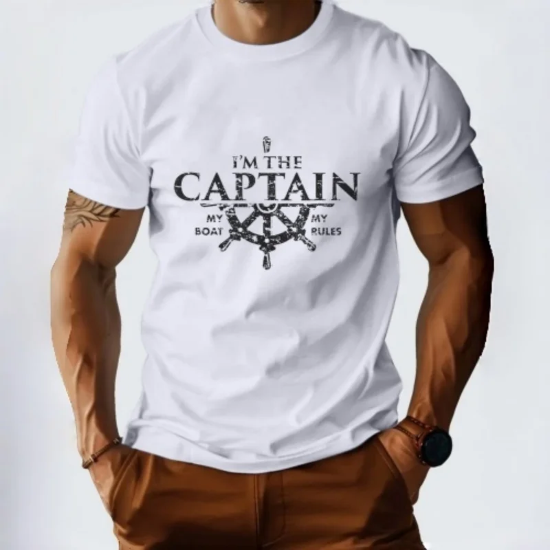 Men I'm The Captain Print T Shirt Vintage Graphic Short Sleeve Casual Streetwear Tee Vacation Daily Wear Fashion Athletic Sports