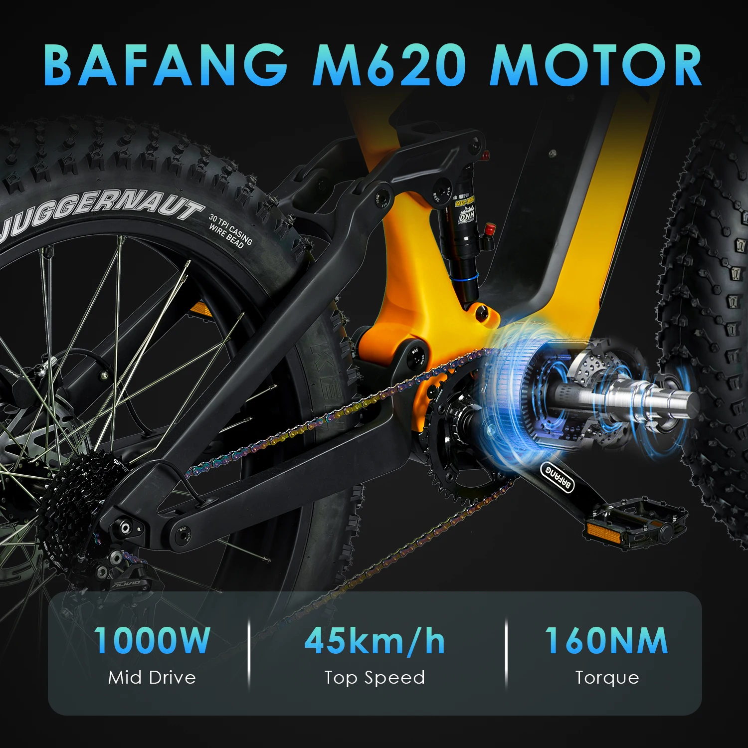 HEZZO-Carbon Fiber Electric Bicycle, 52V, 1000W, BAFANG Middrive Ebike, 21Ah, 26x4.8 \